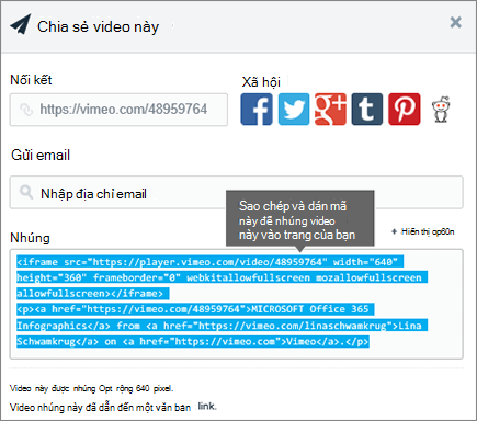 Ví dụ về việc sử dụng mã nhúng để nhúng nội dung trên trang SharePoint