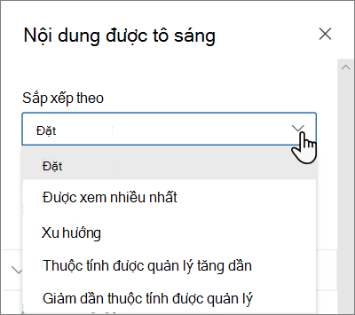Tùy chọn Sắp xếp Theo cho phần web Nội dung được Tô sáng trong trải nghiệm SharePoint hiện đại