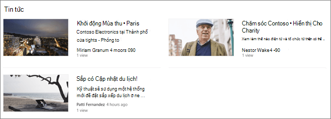 Ảnh chụp màn hình của phần web Tin tức của site SharePoint, nơi các bài đăng đã được lọc