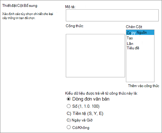 Tùy chọn cột được tính toán