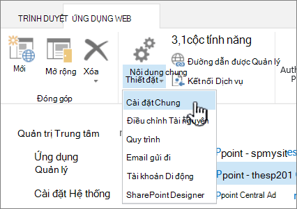 Quản lý phần dải băng với thiết đặt Chung được chọn