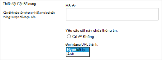 Lựa chọn cột Ảnh/Siêu kết nối