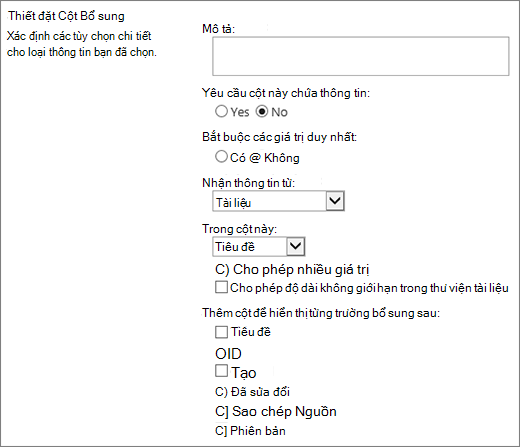 Hộp thoại lựa chọn cột tra cứu