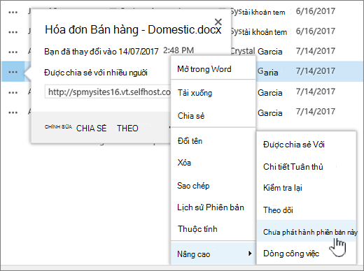 Bấm vào Hủy phát hành phiên bản này