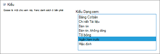 Lựa chọn kiểu trong trang Cài đặt dạng xem
