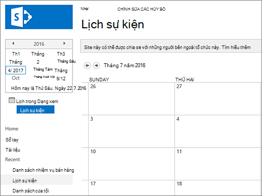 Ví dụ về ứng dụng danh sách lịch.