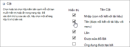 Hộp thoại bộ chọn cột