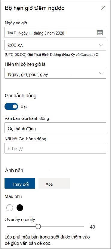 Cài đặt bộ hẹn giờ đếm ngược
