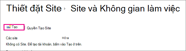 Nối kết tạo site trong hộp thoại Site và nơi làm việc
