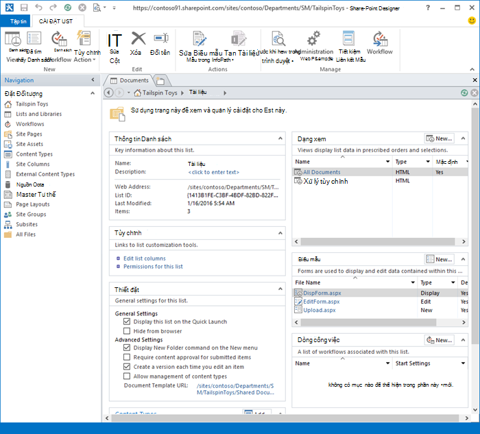 Hình ảnh trang chủ sharePoint Designer 2013.