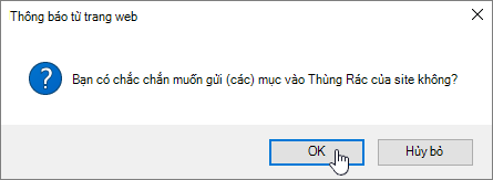 Xác nhận hộp thoại Xóa mục với xóa được tô sáng