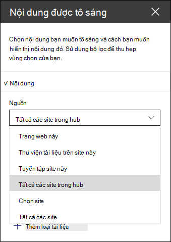 Ngăn công cụ phần web nội dung được tô sáng