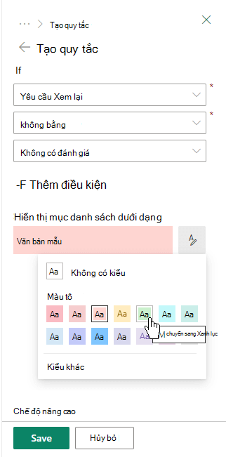 Tạo quy tắc để định dạng cột.