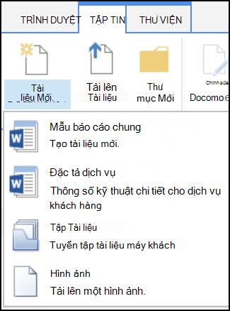 Menu Tài liệu Mới với kiểu nội dung tùy chỉnh trong SharePoint