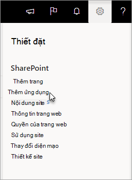 Menu cài đặt với Thêm ứng dụng được tô sáng