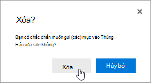 Hộp xác nhận xóa mục với xóa được tô sáng