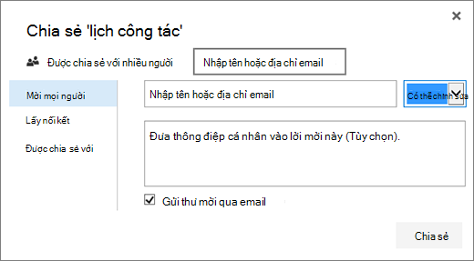 Hộp thoại Chia sẻ