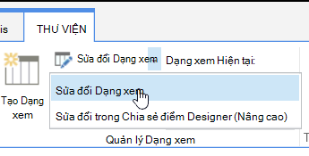 Tab Thư viện với Sửa đổi dạng xem được tô sáng