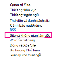 Phần Site và nơi làm việc của trang Thiết đặt Site