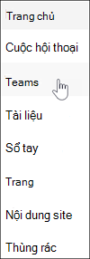 Liên kết Microsoft Teams trong dẫn hướng site nhóm SharePoint