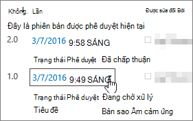Nút hộp thoại thả xuống Phiên bản