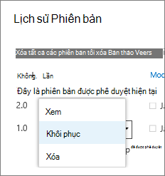 Menu mục phiên bản