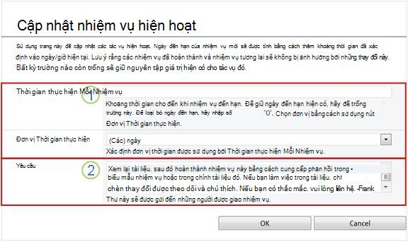 Thay đổi biểu mẫu cho nhiệm vụ hiện hoạt