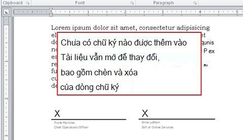Tài liệu không có chữ ký đầu tiên thì vẫn còn cho phép thay đổi