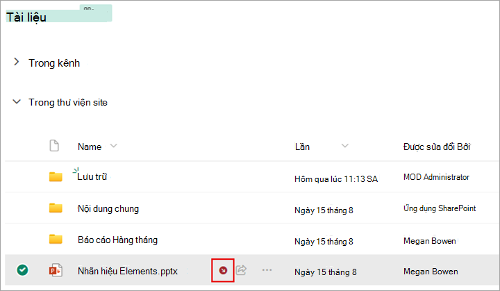 Một ký hiệu xuất hiện bên cạnh tệp bạn đã kiểm xuất.