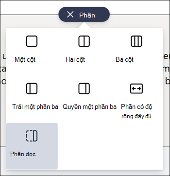 Phần dọc được tô sáng trong danh sách các loại phần
