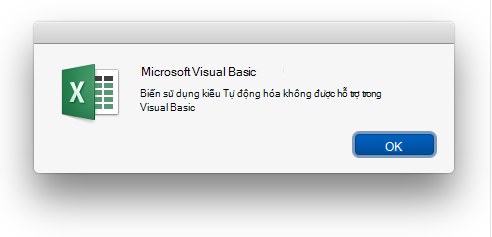 Lỗi Microsoft Visual Basic: Biến sử dụng và loại tự động hóa không được hỗ trợ trong Visual Basic.