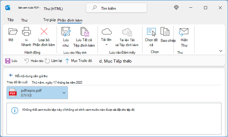 Lỗi trong PDF khi cố gắng hiển thị từ Outlook