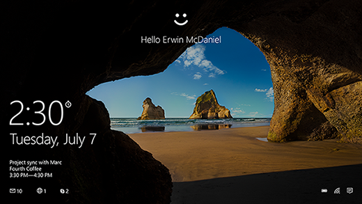 Màn hình bắt đầu với lời chào Windows Hello