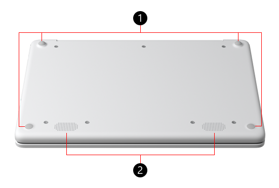 Surface Laptop dưới cùng với các số gần với các tính năng vật lý khác nhau của thiết bị.