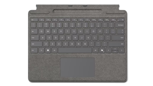 Bàn phím Surface Pro có vùng lưu trữ bút dành cho Doanh nghiệp màu bạch kim.