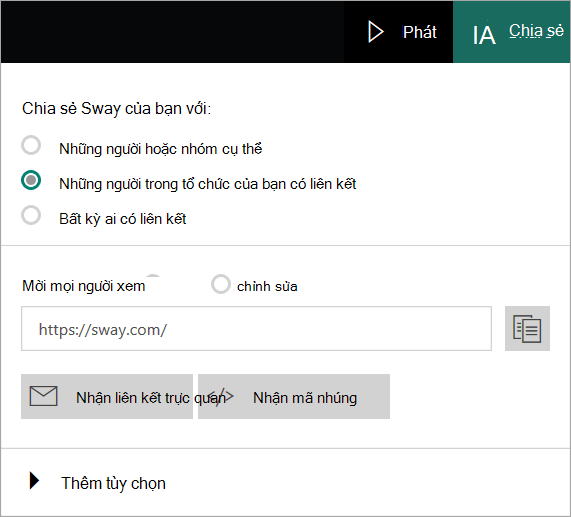 Menu Sway từ tài khoản tổ chức của bạn