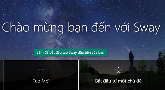 Nút Tạo mới trên trang Sway của Tôi