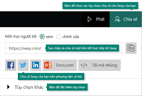 Các tùy chọn chia sẻ trong Sway