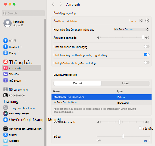 Hiệu ứng âm thanh cài đặt hệ thống mac