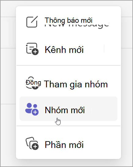 Ảnh chụp màn hình tùy chọn tạo nhóm mới. Tùy chọn này sẽ hiển thị sau khi chọn tùy chọn mục mới.