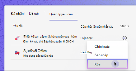 Xóa yêu cầu trong Cập nhật