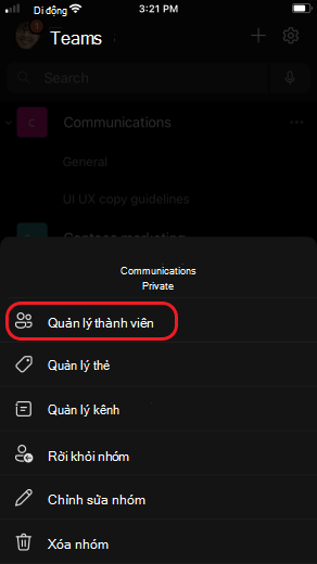 iOS quản lý các thành viên nhóm