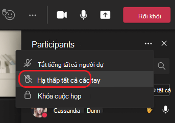 Tùy chọn menu Hạ tất cả bàn tay