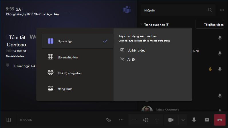 Tùy chỉnh dạng xem phòng giữa ưu tiên video hoặc ẩn tôi