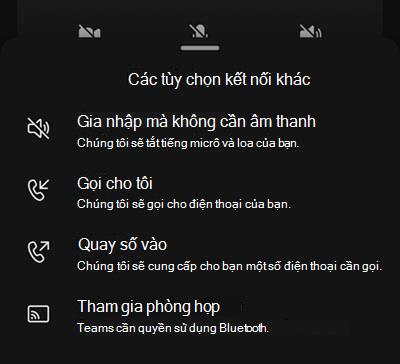 Chọn một nguồn âm thanh từ màn hình trước khi gia nhập cuộc họp di động.