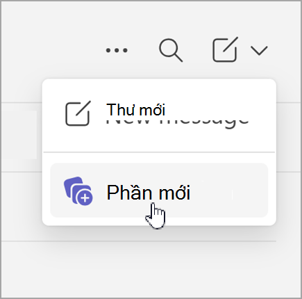 Ảnh chụp màn hình của tùy chọn tin nhắn mới và phần mới xuất hiện sau khi chọn các mục mới trong cuộc trò chuyện dạng xem riêng biệt.