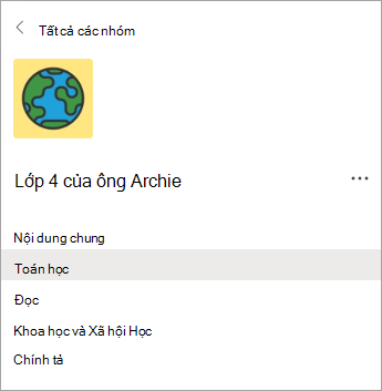 Các kênh trong nhóm lớp giáo viên lớp 4.