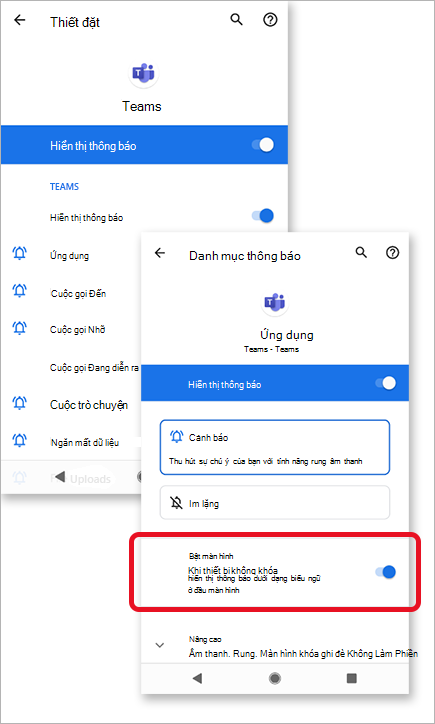 Hình ảnh hiển thị cho phép bật lên màn hình Thông báo trong Microsoft Teams