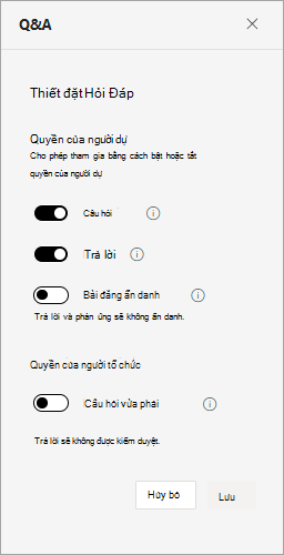 Ảnh chụp màn hình hiển thị cài đặt Hỏi Đáp trong hội trường thành phố