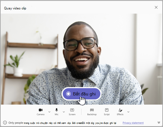 Ảnh chụp màn hình tùy chọn quay video clip trong Microsoft Teams